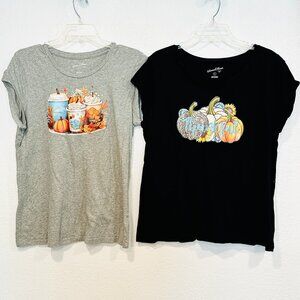 Lot of 2 Fall Graphic Tees Universal Thread Black Gray Cap Sleeve Womens Size XL